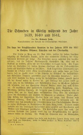 Die Schweden in Görlitz während der Jahre 1639, 1640 und 1641