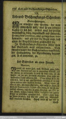 VII. Lob- und Beschenckungs-Schreiben