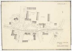 Dorfaue Dahlem, Berlin Städtebauliche Gestaltung: Erste Probearbeit, Vorschlag 1: Bebauungsplan 1:1000
