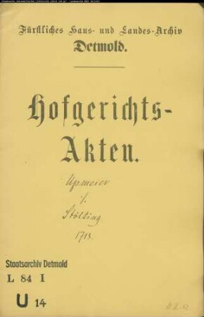 Upmeyer, Tönies gegen Stölting zu Währentrup - Schuldforderung