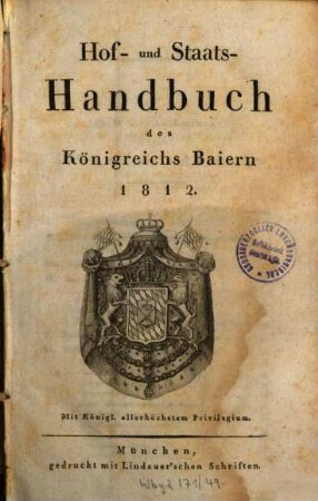 Hof- und Staatshandbuch des Königreichs Bayern. 1812