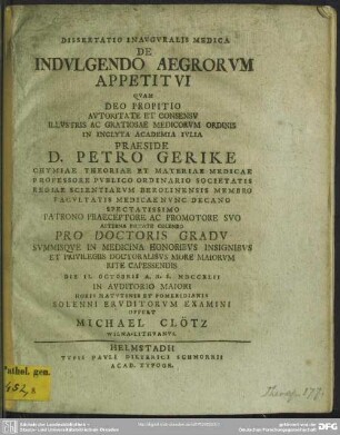 Dissertatio Inauguralis Medica De Indulgendo Aegrorum Appetitui