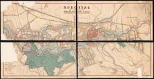 Bebauungsplan der Stadterweiterung, Sprottau: Grundplan und Lageplan 1:2500, bestehend aus vier aneinandergeklebten Teilen, Blatt 1-4, Maßstabsleiste