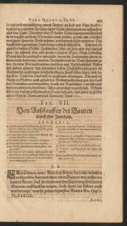 Tit. VII. Von Außkauffen der Bauren durch ihre Junckern