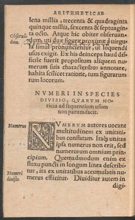 Numeri In Species Divisio, Quarum Noticia ad sequentium usum non parum facit.