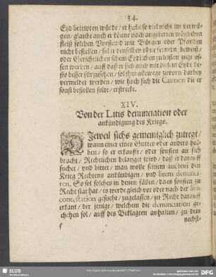XIV. Von der Litis denunciation oder ankündigung des Kriegs