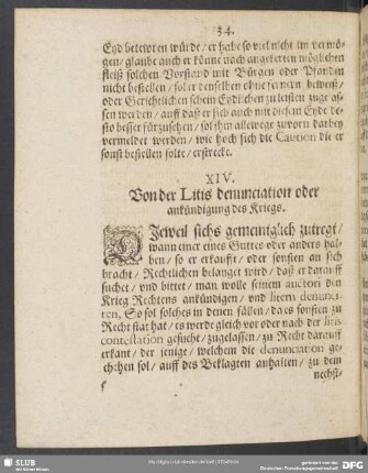 XIV. Von der Litis denunciation oder ankündigung des Kriegs