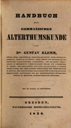 Handbuch der Germanischen Alterthümer : Mit 23 Tafeln Steindruck