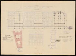 Wohn- und Geschäftshaus E. Treumann, Berlin-Mitte: Lageplan, Ansicht, 2 Schnitte