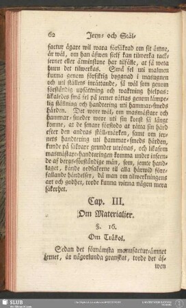Cap. III. Om Materialier
