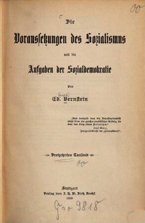 Die Voraussetzungen des Sozialismus und die Aufgaben der Sozialdemokratie