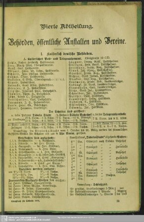 Vierte Abtheilung. Behördenverzeichnis : Vierte Abteilung. Behörden, öffentliche Anstalten und Vereine