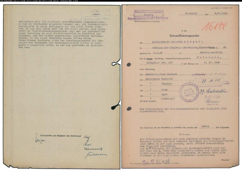 Entnazifizierung Heinrich Boergers , geb. 05.01.1889 ()