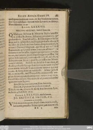 Epist. LXXXVII. Philippo Maximo, Nobili Romano.