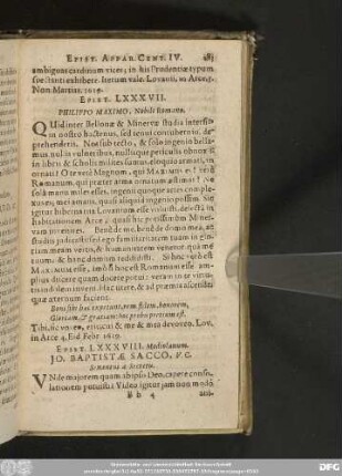 Epist. LXXXVII. Philippo Maximo, Nobili Romano.