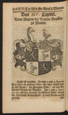 Das XIV. Capitel. Vom Wapen der Grafen Reussen zu Plauen