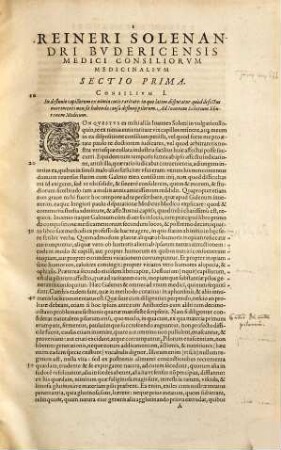 Consiliorum medicinalium Reineri Solenandri sectiones quinque : Quarum Prima Ante Annos triginta octo, à Ioanne Francisco de Gabiano Lugduni edita, & cum Consiliis celeberrimi Medici Joannis Montani in 16 excusa ; Reliquae quatuor ab Auctore iam recens addita