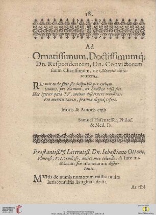 Ad Ornatissimum, Doctissimum[que]; Dn. Respondentem, Dn. Convictorem [...]