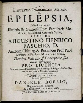 Disputatio Inauguralis Medica De Epilepsia