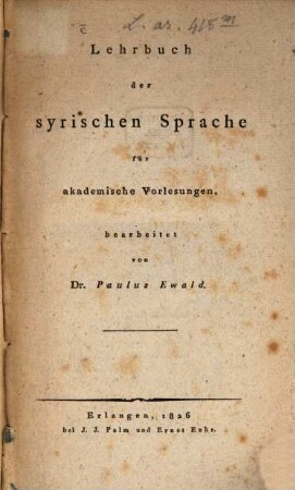 Lehrbuch der syrischen Sprache : für akademische Vorlesungen bearbeitet
