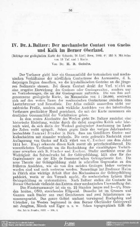Dr. A. Baltzer: Der mechanische Contact von Gneiss und Kalk im Berner Oberland