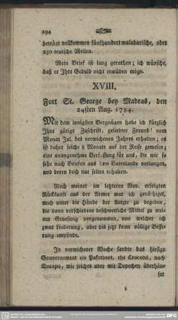 XVIII. Fort St. George bey Madras, den 24sten Aug. 1784