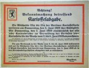 Bekanntmachung zur Ausgabe von Kartoffeln gegen die Abschnitte 23a-23e der Kartoffelkarte