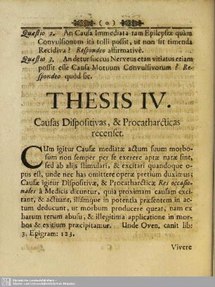 Thesis IV. Causas Dispositivas, & Procatharcticas recenset