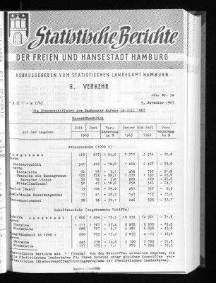 Die Binnenschiffahrt des Hamburger Hafens im Juli 1963 : Lfd. Nr. 34