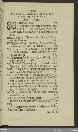 Register Der Capitel, so in diesem Büchlein von der wahren Busse begrieffen seyn