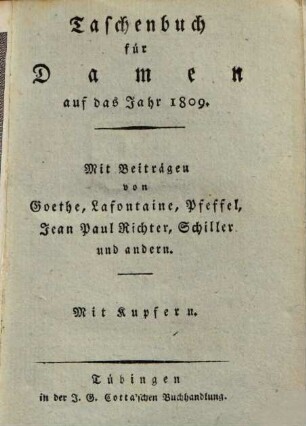 Taschenbuch für Damen : auf das Jahr .., 1809