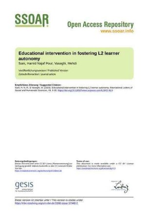 Educational intervention in fostering L2 learner autonomy
