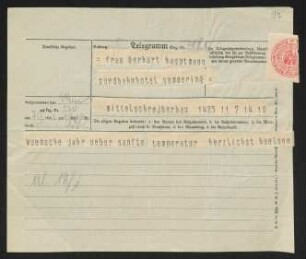 Brief von Hans von Hülsen an Margarete Hauptmann