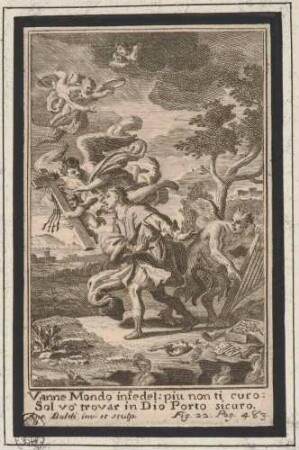"Vanne Mondo infedel [...]", Illustration Nr. 22 auf S. 483 einer Erbauungsschrift