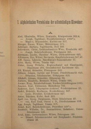 I. Alphabetisches Verzeichnis der selbstständigen Einwohner