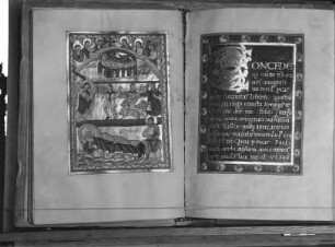 Sacramentarium Sankt Gregorii (Freisinger Sakramentar) — Bildseite mit zwei Szenen, Folio 16verso