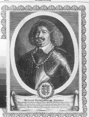Bildnis Fürst Octavio Picolomini, S. 478. Kupferstich; 195 x 150 mm (Bildspiegel). Aus: Theatri Europaei ... Sechster und letzter Theil. 1647-1651. Franckfurth, M., Matthäi Merians sel. Erben. Dresden: SLUB Hist.univ.B.0062