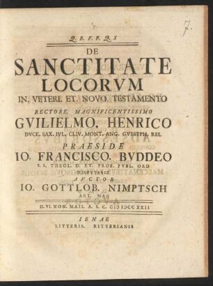 De Sanctitate Locorum In. Veteri. Et. Novo. Testamento