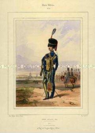 Uniformdarstellung, Offizier des 10. Leichten Dragoner-Regiments, Königreich Großbritannien, 1844. Tafel Nr. 274 aus: Galerie Militaire.