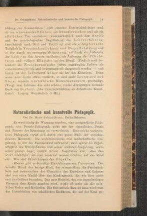 Naturalistische und kunstvolle Pädagogik