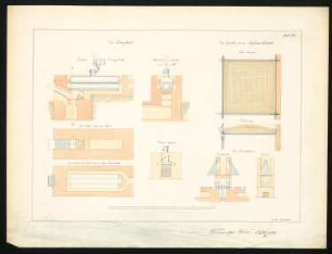 Wohn- und Fabrikanlage: Dampfkessel: 2 Grundrisse, Aufriss, Schnitt; Maschinenwerkstatt: Aufsicht, Schnitt; Schmiedefeuer: Ansicht, Schnitt