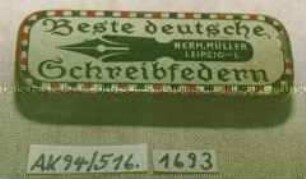 Automaten-Blechdose für "Beste deutsche Schreibfedern HERM. MÜLLER LEIPZIG-L."