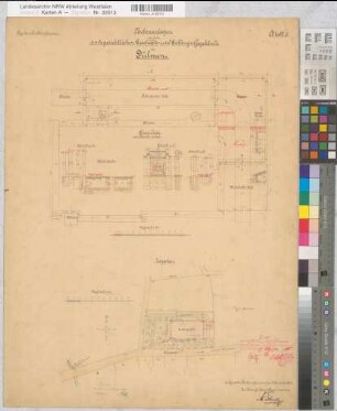 Dülmen (Dülmen) Neubau des Amtsgerichts (Amtsgericht und Gefängnis) Blatt 6 Hof und Lageplan mit Revisionsvermerken 1895 1 : 100/500 64,5 x 49 Zeichnung Staatshochbauamt Münster