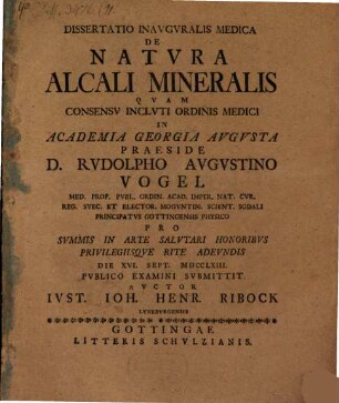 Dissertatio Inavgvralis Medica De Natvra Alcali Mineralis