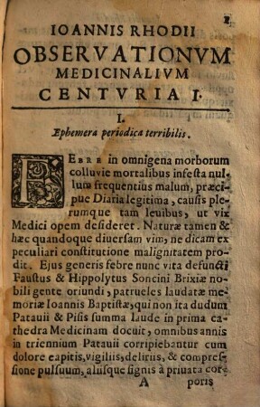 Ioannis Rhodii Observationvm medicinalivm : centvriae tres