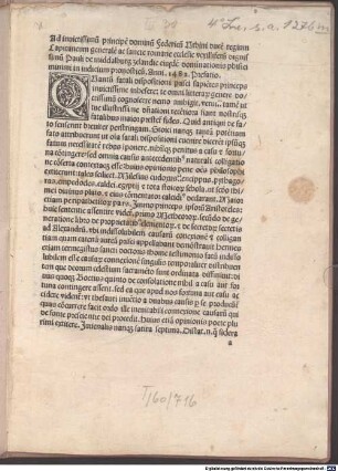 Prognosticon : mit Widmungsvorrede des Autors an Federico da Montefeltro, Herzog von Urbino