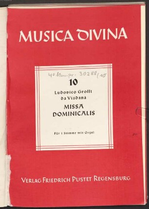 Missa Dominicalis : 1609 : für 1 Stimme mit Orgel