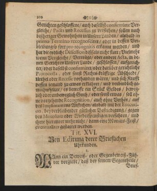 Tit. XVI. Von Edirung derer Brieflichen Uhrkunden.