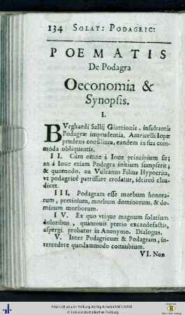 Poematis de Podagra. Oeconomia et Synopsis.