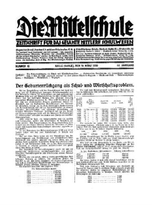 Der Geburtenrückgang als Schul- und Wirtschaftsproblem